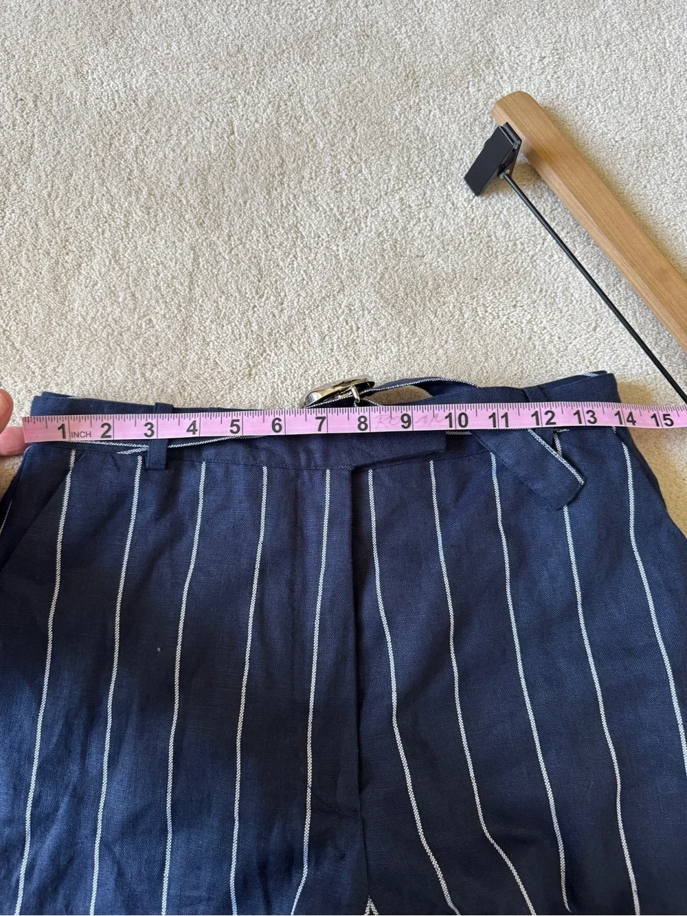 Nicholas Lavinia Navy Linen Stripe Shorts US 6 AU 10